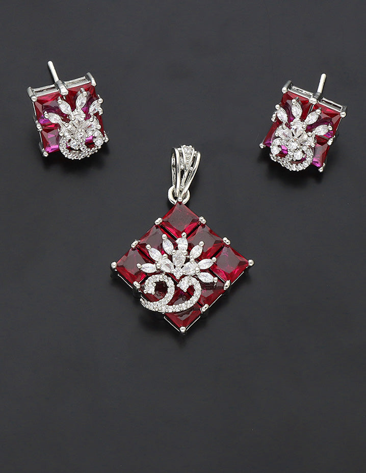 Zirconia Rhodhium Polish Pendant Set