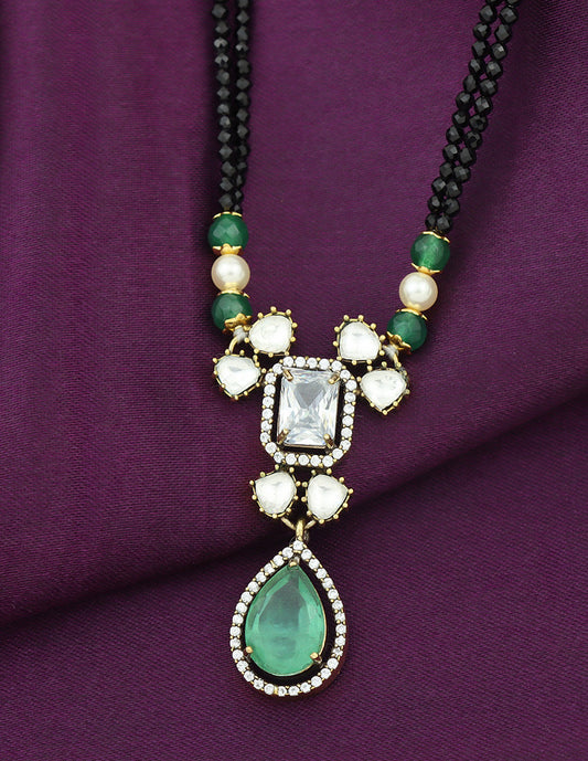 Designer Mint Green Victorian Black Beads Mangalsutra