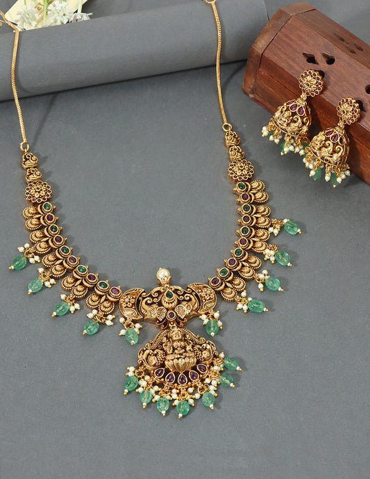 Designer Lakshmi Devi Kempu Necklace Set