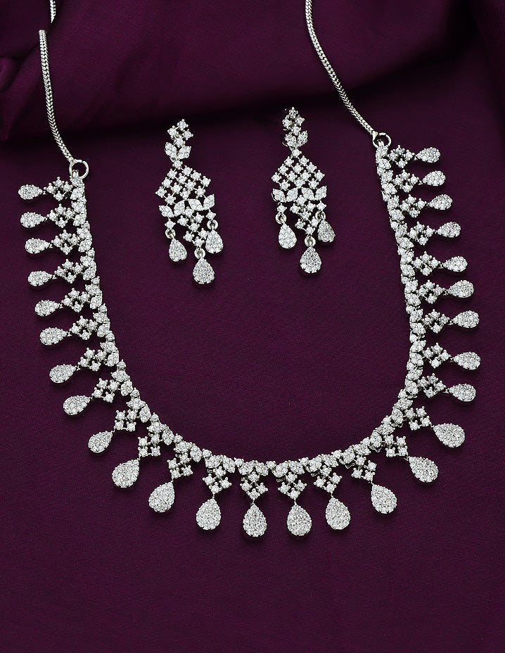 Designer Rhodium Polish Zirconia Necklace Set