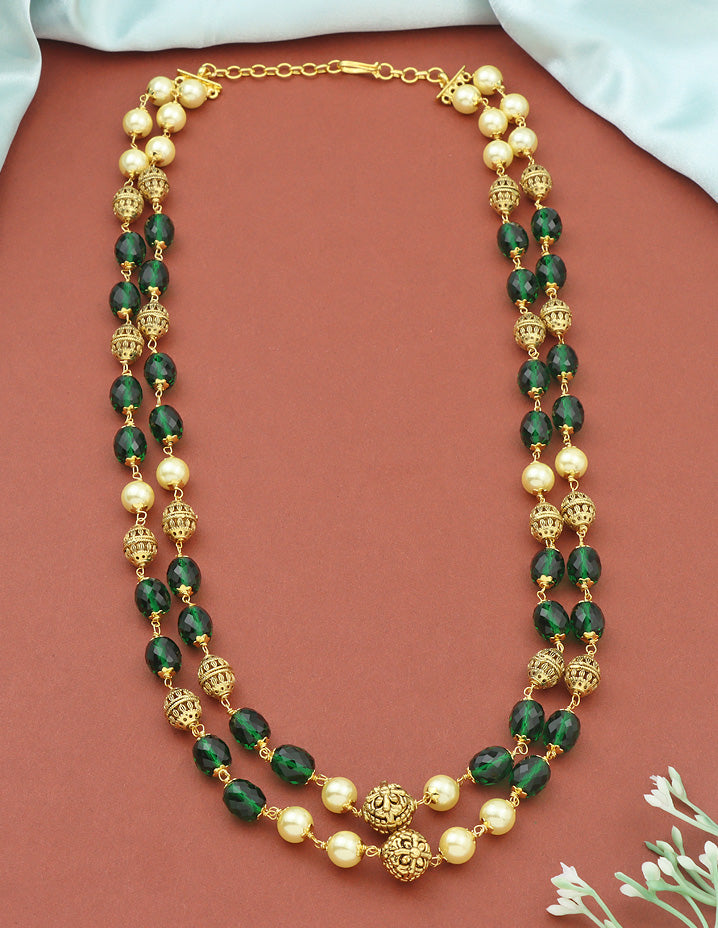 2-Line Designer Emerald Crystal Beads Mala