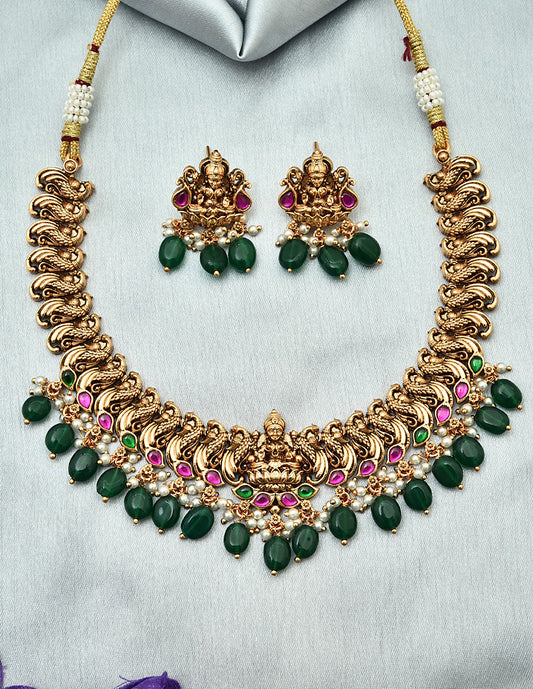 Designer Matt Lakshmi Devi Kempu Necklace Set