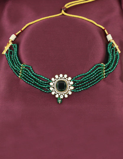 Designer Green Beads Victorian Choker