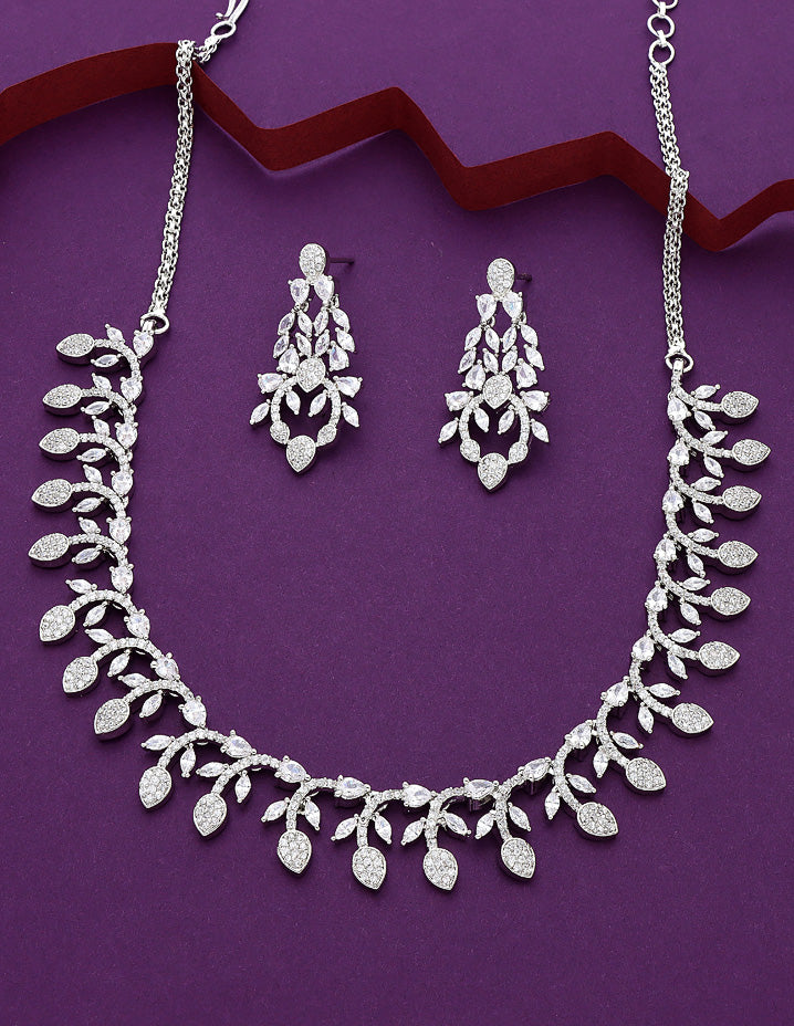 Designer Rhodium Polish Zirconia Necklace Set