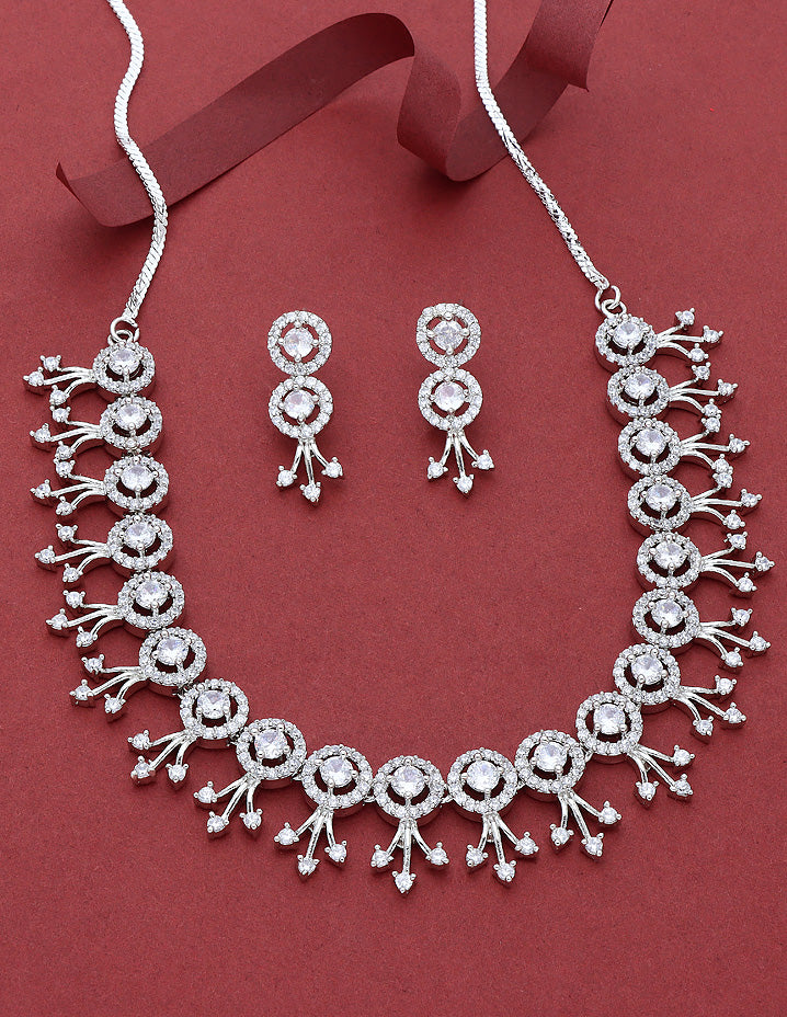 Designer Rhodium Polish Zirconia Necklace Set