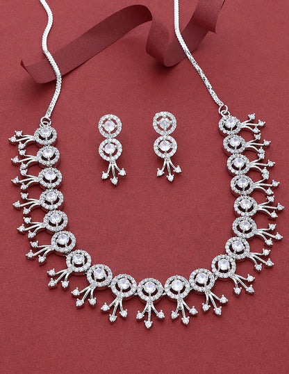 Designer Rhodium Polish Zirconia Necklace Set