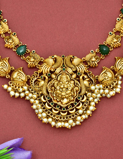 2 Layered Designer Antique Kempu Necklace Set