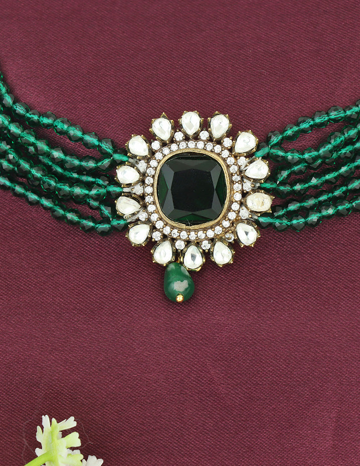 Designer Green Beads Victorian Choker