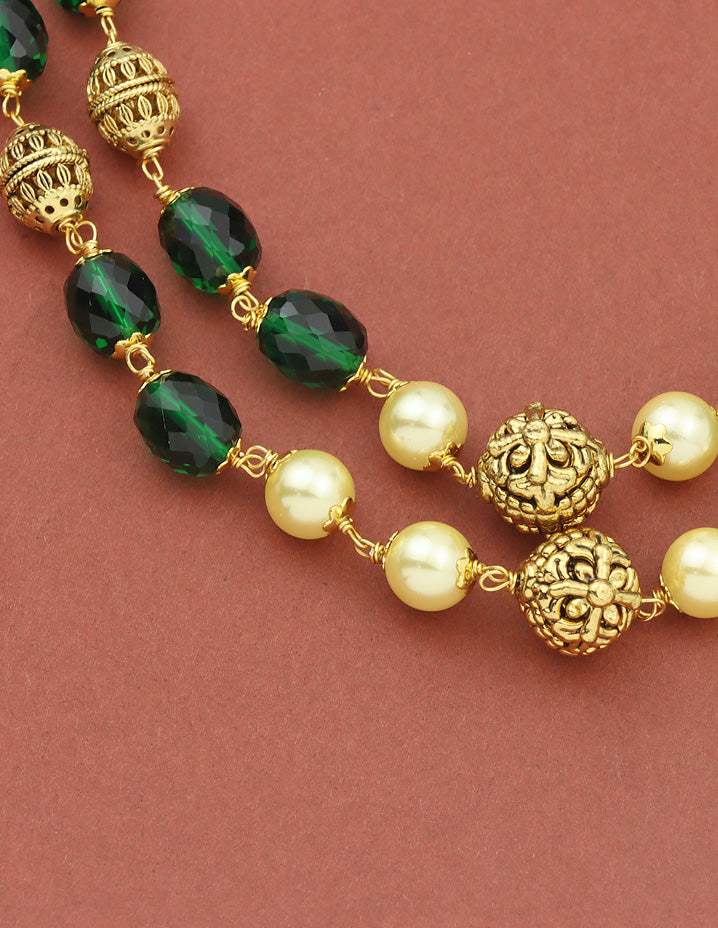 2-Line Designer Emerald Crystal Beads Mala