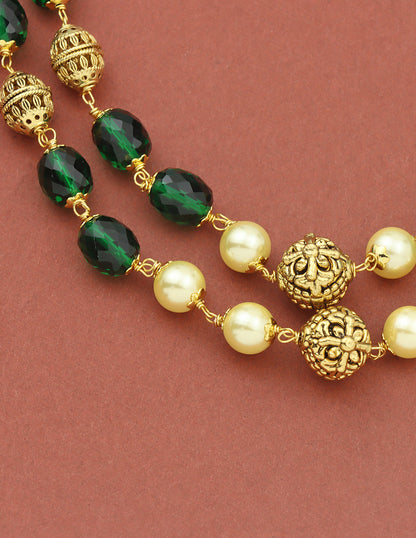 2-Line Designer Emerald Crystal Beads Mala