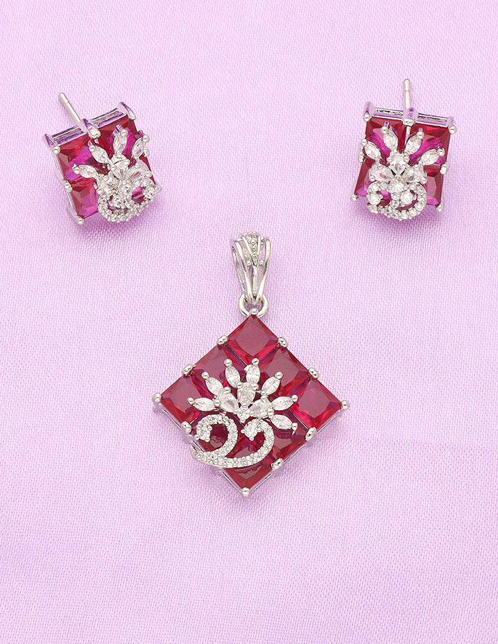 Zirconia Rhodhium Polish Pendant Set