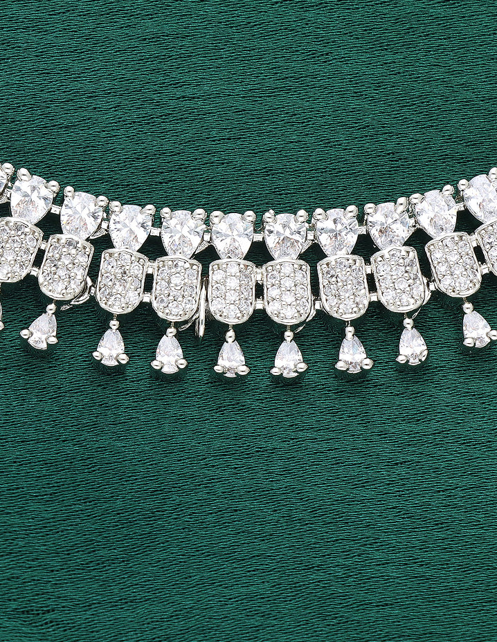 Designer Rhodhium Polish Zirconia Necklace Set