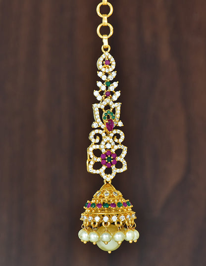 Designer Zirconia Gold Plated Jhumka Earrings+Matties