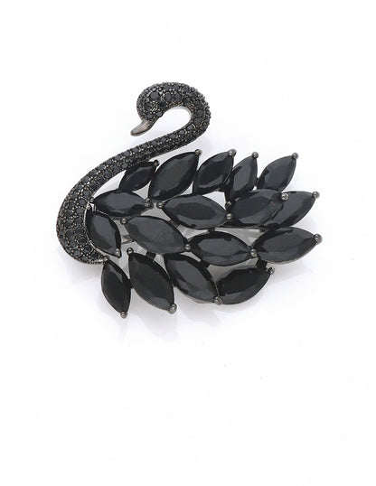 Designer Zirconia Black Swan Saree Pin