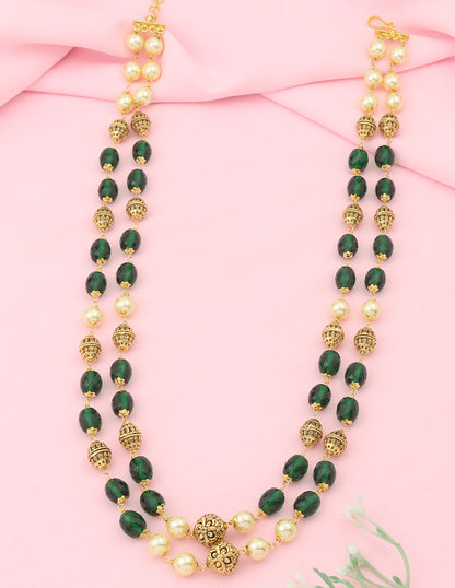 2-Line Designer Emerald Crystal Beads Mala