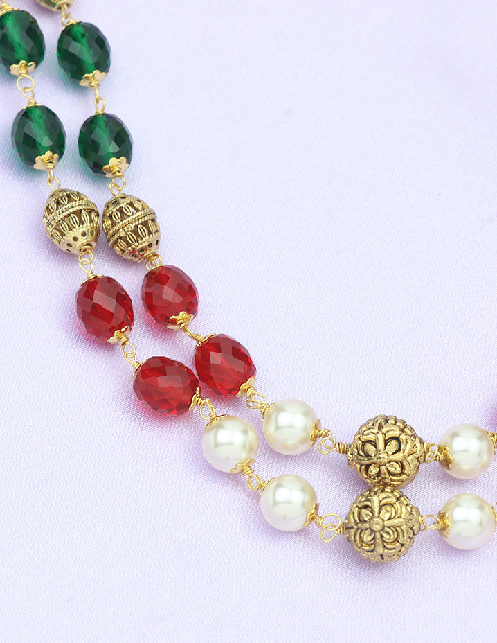 2-Line Designer Ruby Emerald Crystal Beads Mala