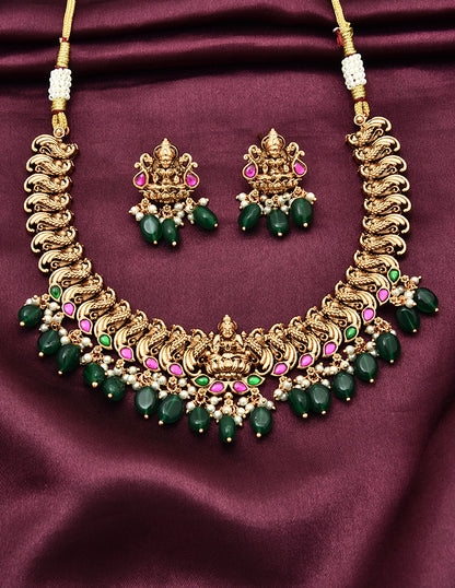 Designer Matt Lakshmi Devi Kempu Necklace Set