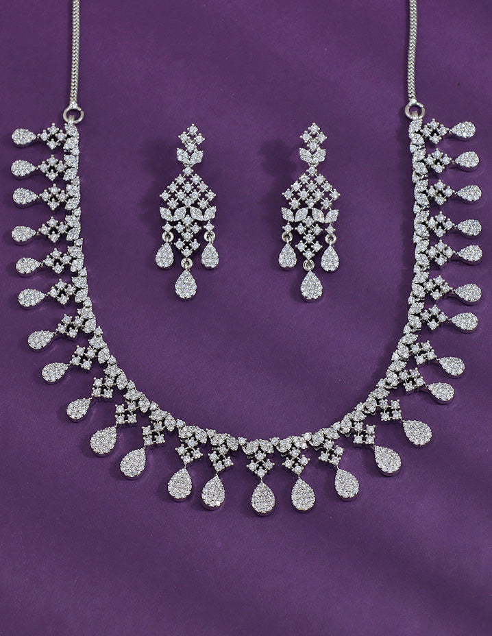 Designer Rhodium Polish Zirconia Necklace Set