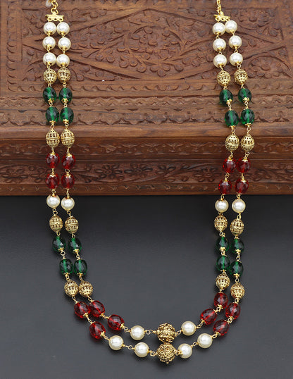 2-Line Designer Ruby Emerald Crystal Beads Mala