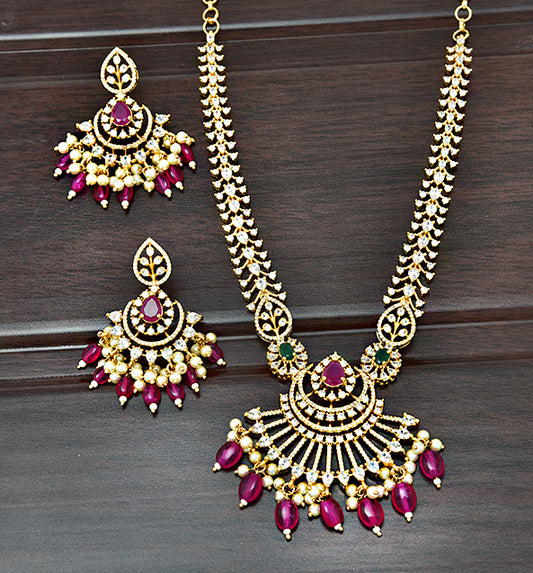 Designer Gold Zirconia Ruby Necklace Set