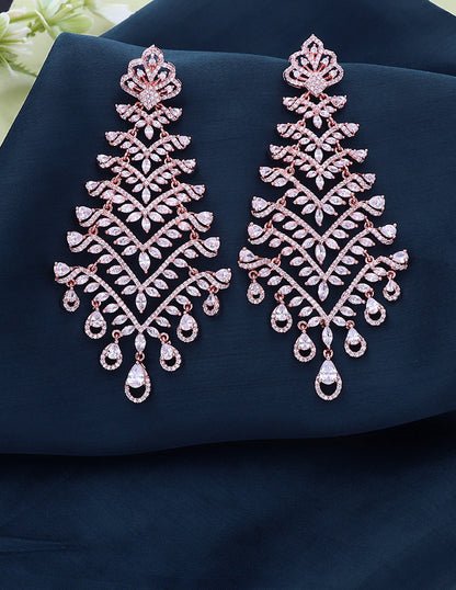 Designer Zirconia Rhodhium and Rose Gold Polish Dangler Earrings