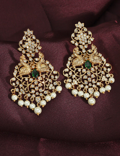 Designer Zirconia Gold Dangler Earrings