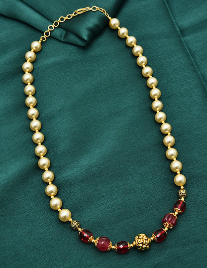 Designer Pearls and Red Beads Mala