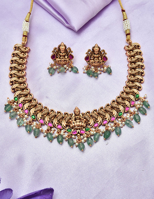 Designer Matt Lakshmi Devi Kempu Necklace Set