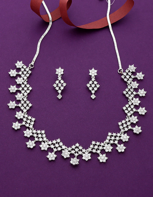 Designer Rhodium Polish Zirconia Necklace Set