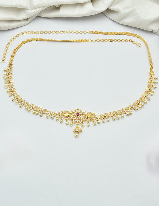 Designer Zirconia Floral Ruby Chain Vaddanam