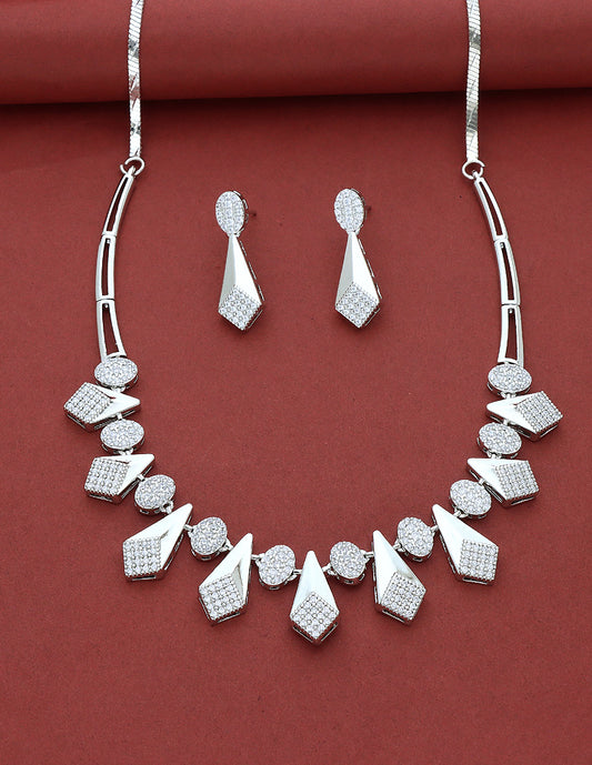 Designer Rhodium Polish Zirconia Necklace Set