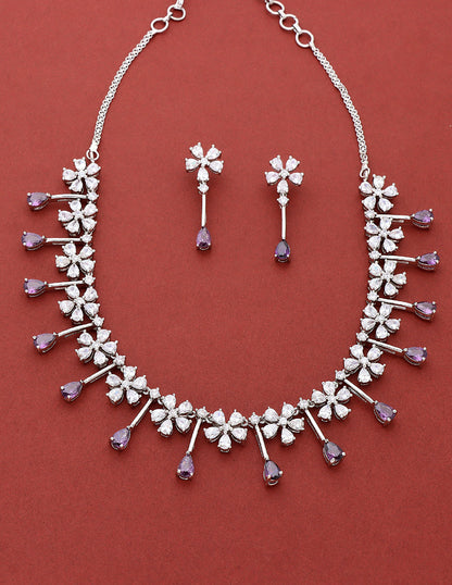 Designer Rhodhium Polish Zirconia Necklace Set