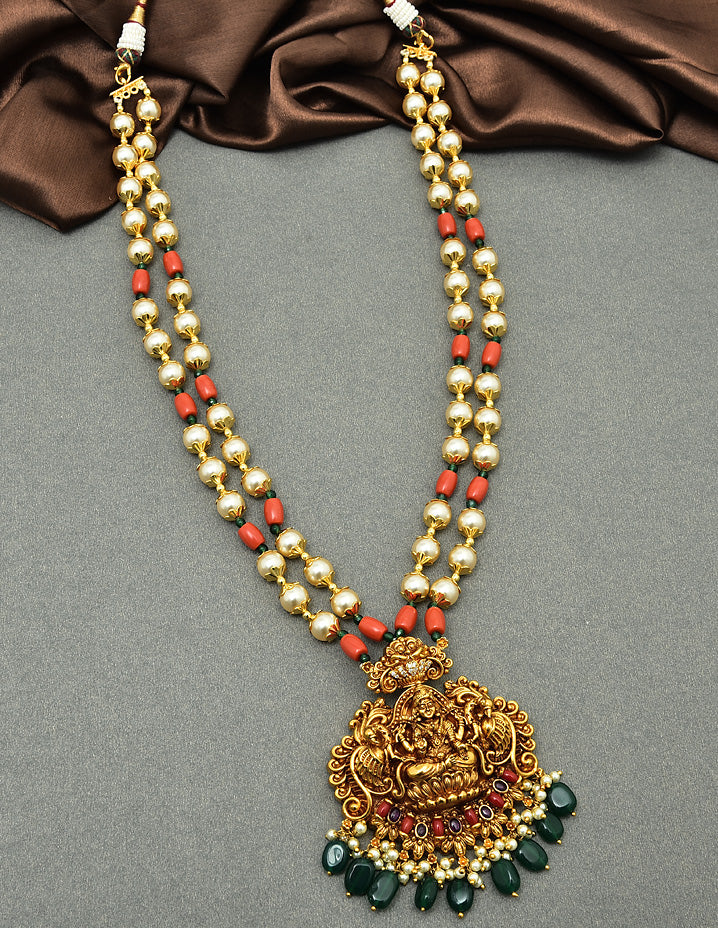 Designer Matt Lakshmi Devi Pendant Coral Beads Mala