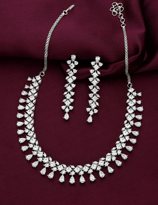 Designer Rhodium Polish Zirconia Necklace Set