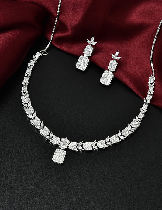 Designer Rhodium Polish Zirconia Necklace Set