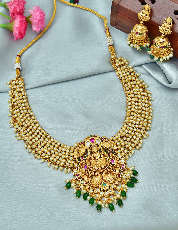 Matt Lakshmi Devi Kempu Guttapusalu Necklace Set