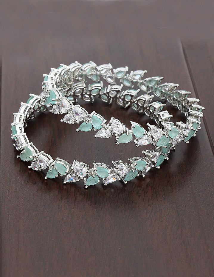 Designer Zirconia Mint Green & White Bangles ZBGL10128