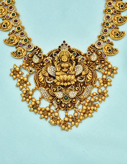 Designer Matt Lakshmi Devi Peacock Necklace Set With Gold Balls