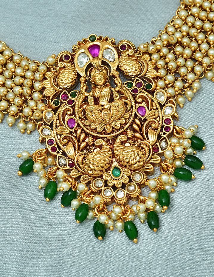 Matt Lakshmi Devi Kempu Guttapusalu Necklace Set