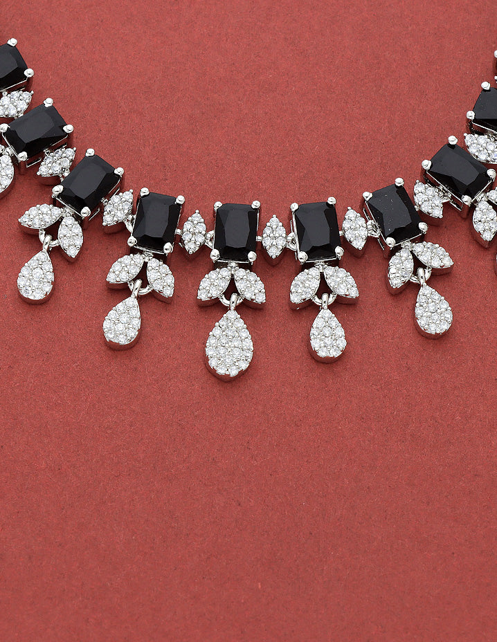 Designer Rhodhium Zirconia Black Stone Necklace Set