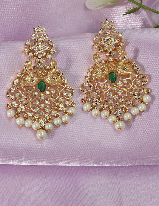 Designer Zirconia Gold Dangler Earrings