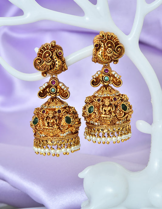 Designer Antique Lakshmi Devi Jhumka Earrings