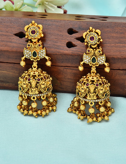 Designer Matt Lakshmi Devi Peacock Necklace Set With Gold Balls