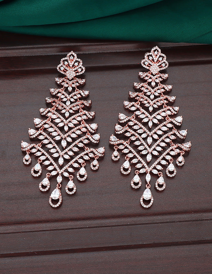 Designer Zirconia Rhodhium and Rose Gold Polish Dangler Earrings