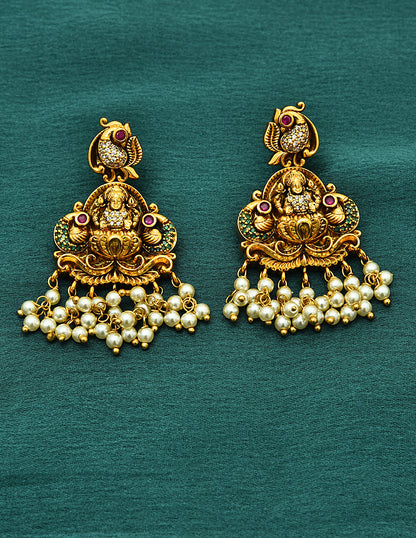 Designer Matt Lakshmi Devi Peacock Necklace Set With Pearls