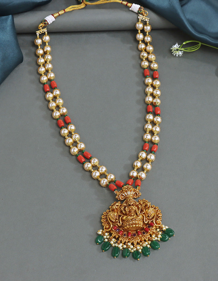 Designer Matt Lakshmi Devi Pendant Coral Beads Mala