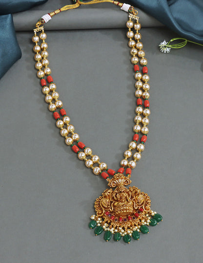 Designer Matt Lakshmi Devi Pendant Coral Beads Mala