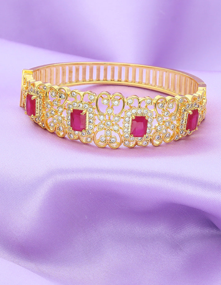 Designer Zirconia Gold Polish Ruby Bracelet