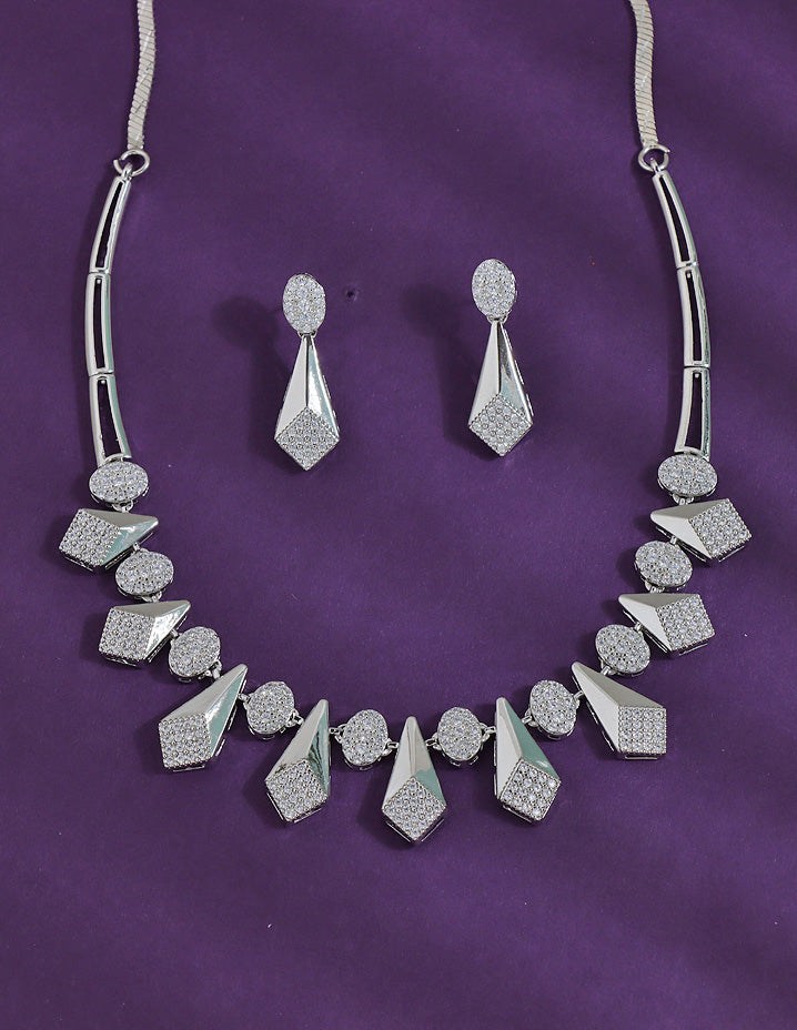 Designer Rhodium Polish Zirconia Necklace Set