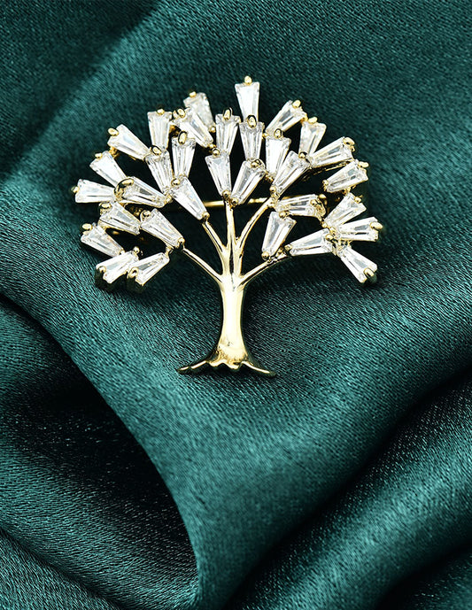 Zirconia Golden Tree Brooch